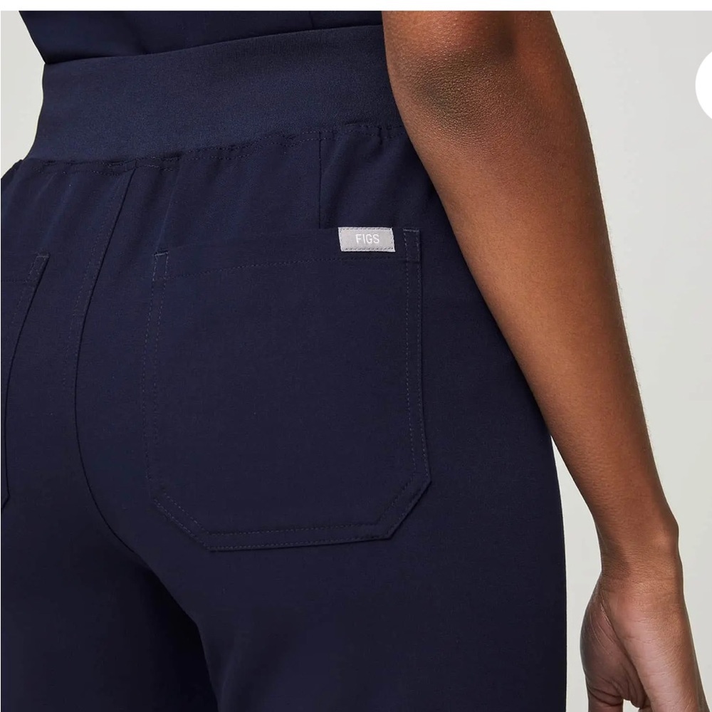 Figs Livingston High-Waisted Navy Track Pants with Drawstring - Picture 5 of 6